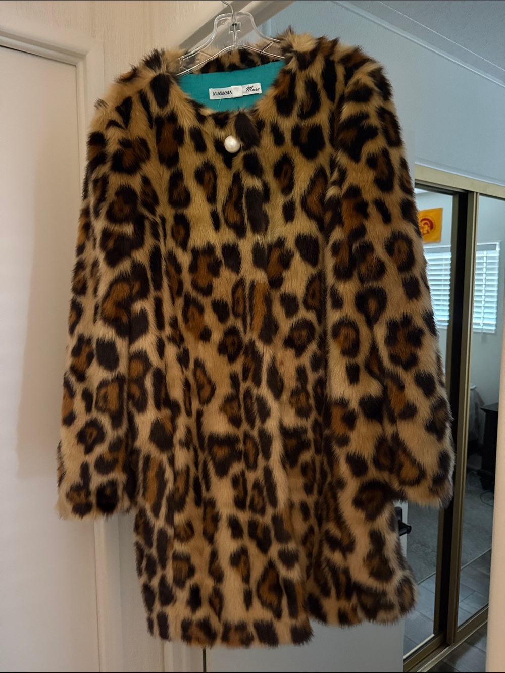 Alabama Muse Leopard Print Faux Fur Pea Coat in Brown & Black